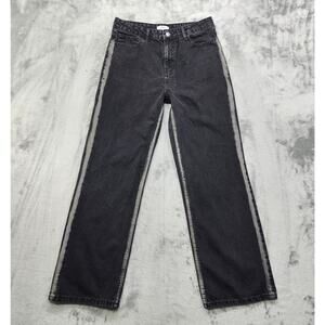 Forever 21 Jeans Womens 28 Black Seam Bleached Fade Stripe High Rise Straight